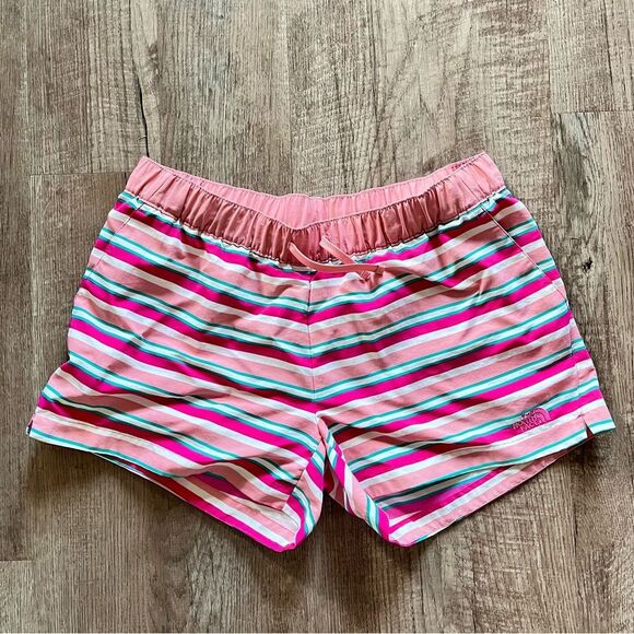 The North Face Pink Athletic Shorts with Striped Pattern size large - Picture 1 of 8
